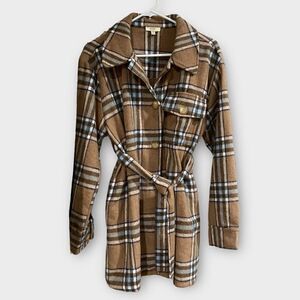 kori america plaid shirt jacket shacket belted coat Size M